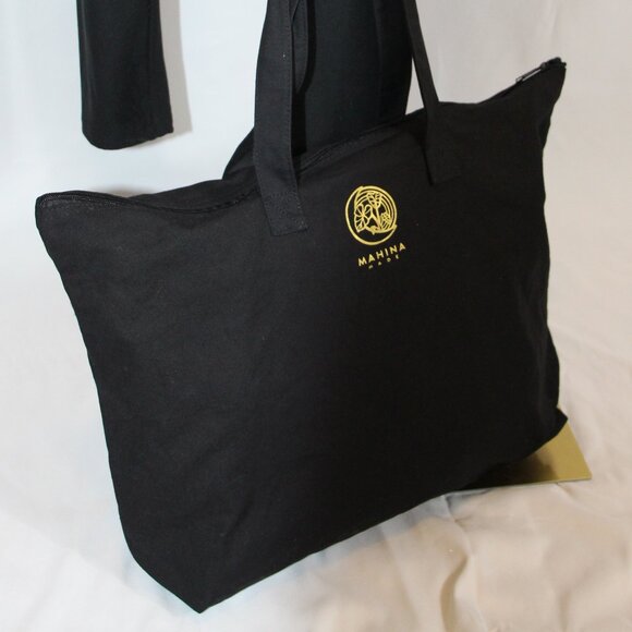 Mahina Made Black Tote Bag with Gold Taro Design - Picture 5 of 8
